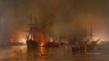 Warship Painting - Mauritz de Haas Farragut s Fleet passing the Forts below New Orleans Naval Battles
